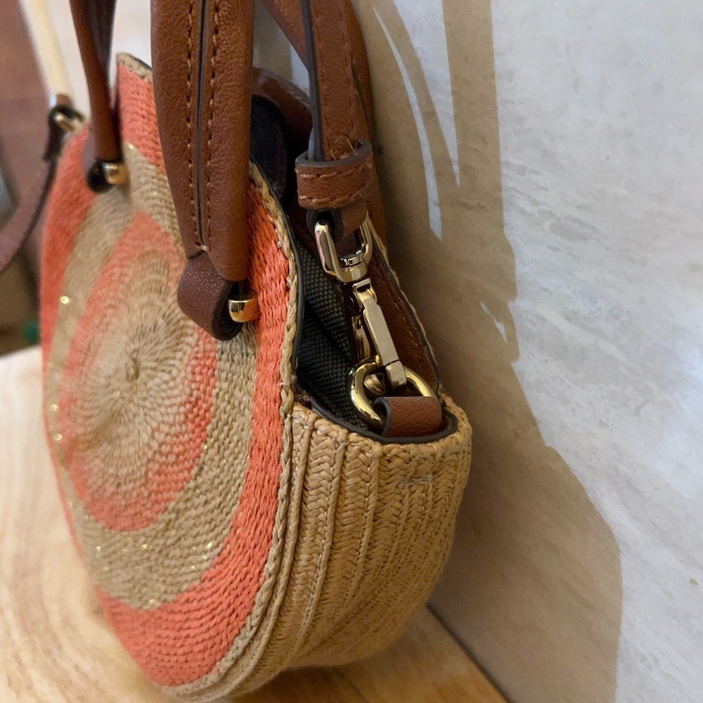 Vince Camuto Paper/woven crossbody Orange/ Tan Genuine Leather Handles - Picture 2 of 11